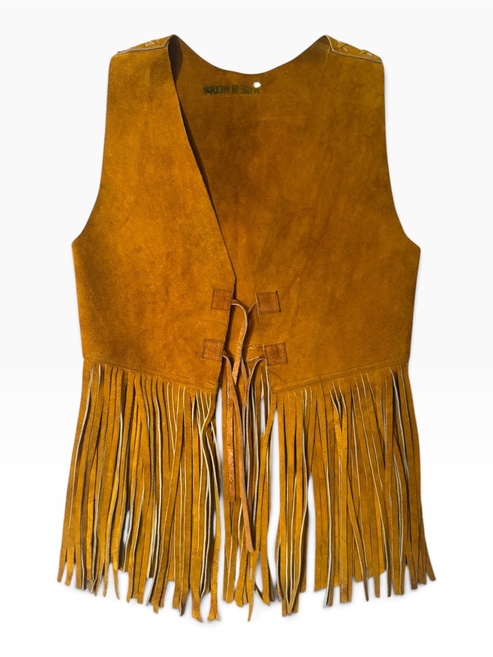 Vintage Genuine Suede Western Fringe Vest Tan Brown Boho Festival Hippie XS/S - Picture 7 of 7